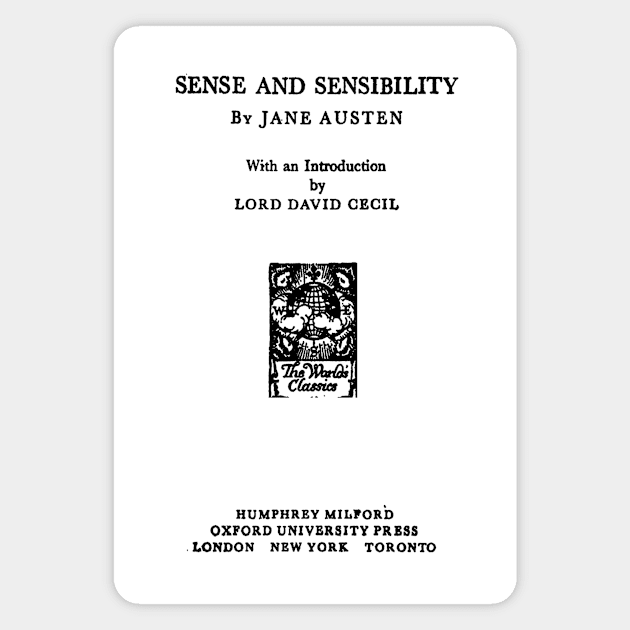 HIGH RESOLUTION Sense and Sensibility Jane Austen Title Page Magnet by buythebook86